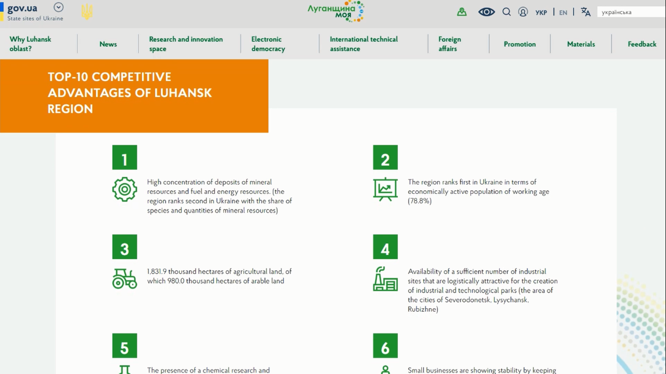 Presenting English version of the Innovative website of Luhansk oblast!